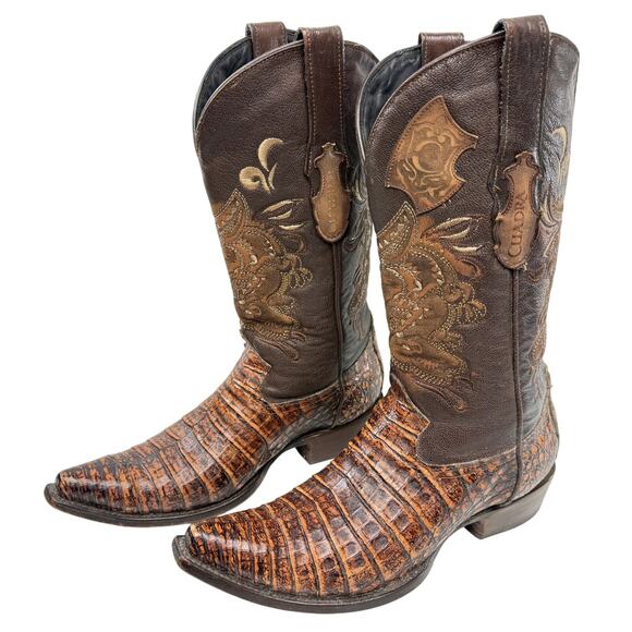 Cuadra Western Cowboy Boots Cayman Leather Embroiderd Dragon Pointed Snip Toe - Picture 1 of 11